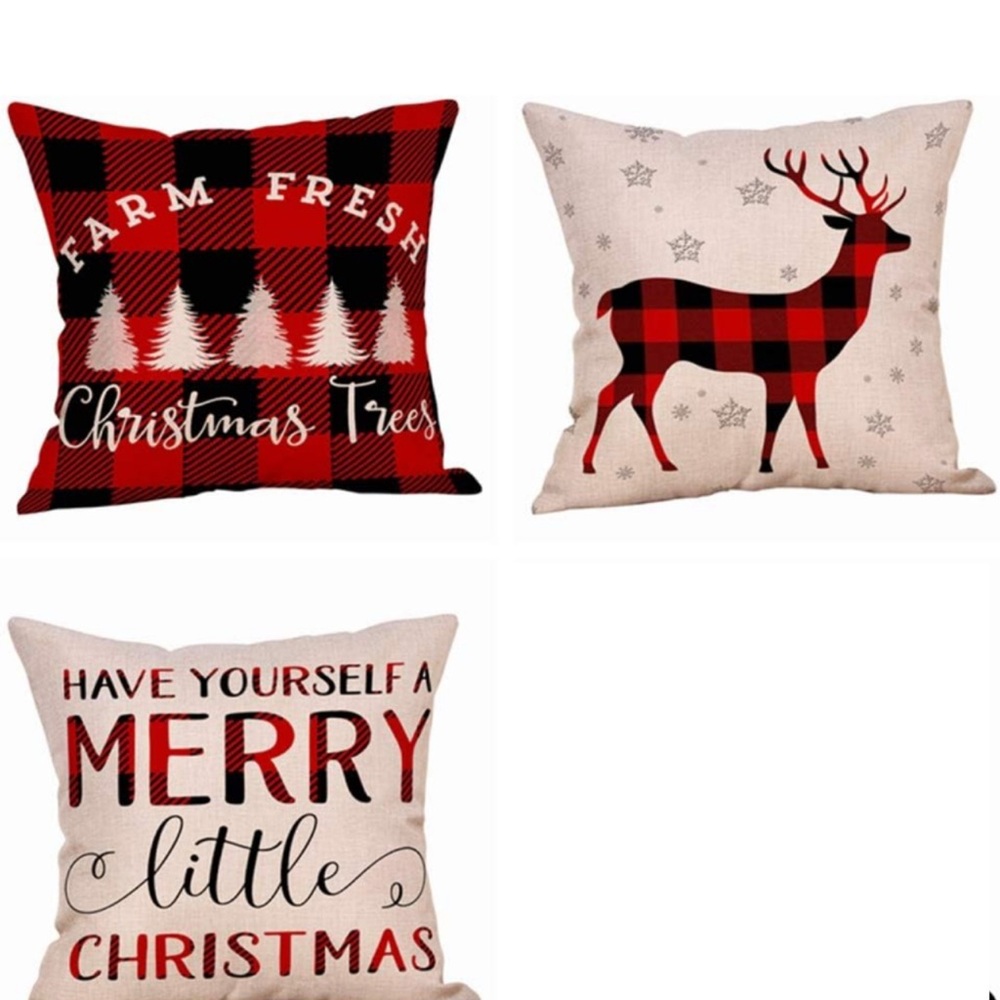 NWOT- Plaid Christmas Throw Pillow Cover Set
